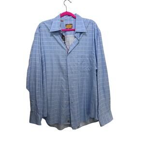 Robert Talbott Men's Blue Plaid 100% Cotton Button Down Shirt Size XL